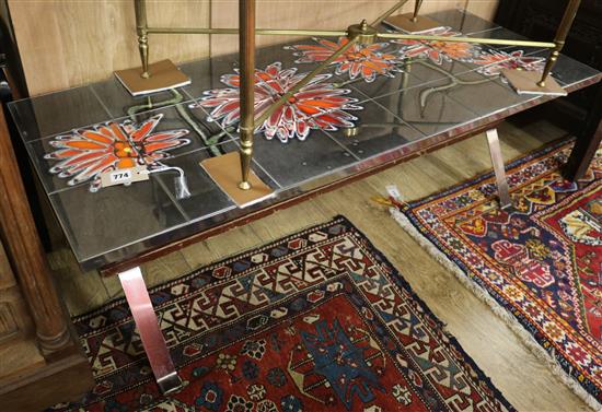 A 1960s tile top coffee table Length 125cm
